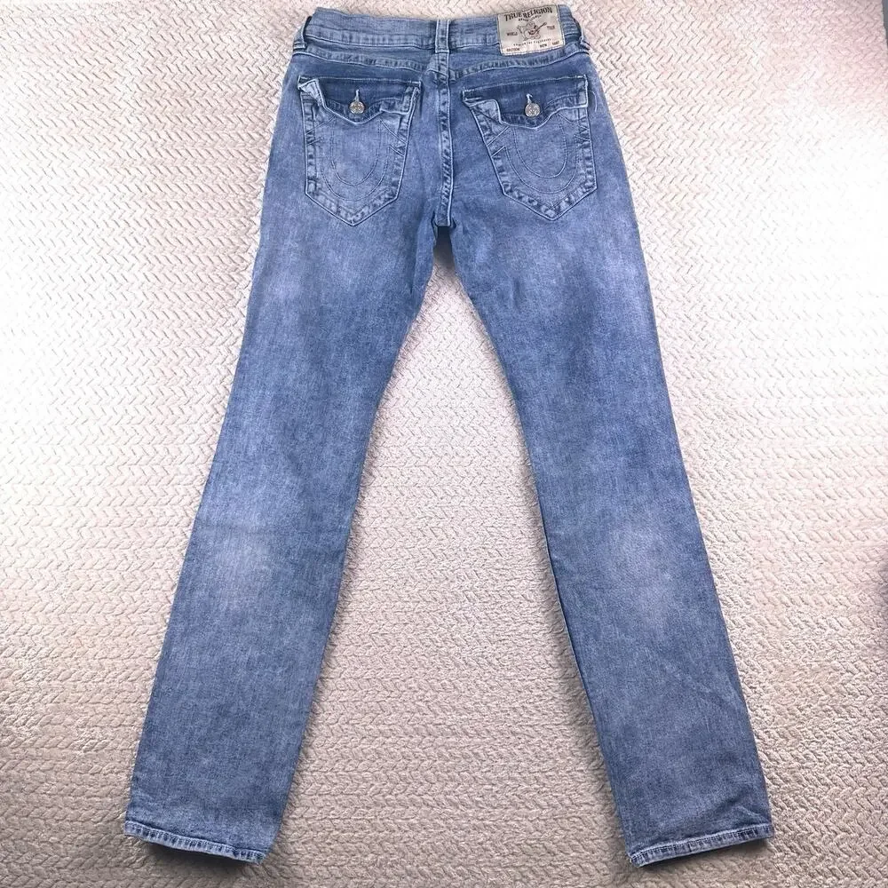 True Religion‎ Jeans Mens 32x34 Blue Geno Relaxed Slim Flap Pocket Distressed